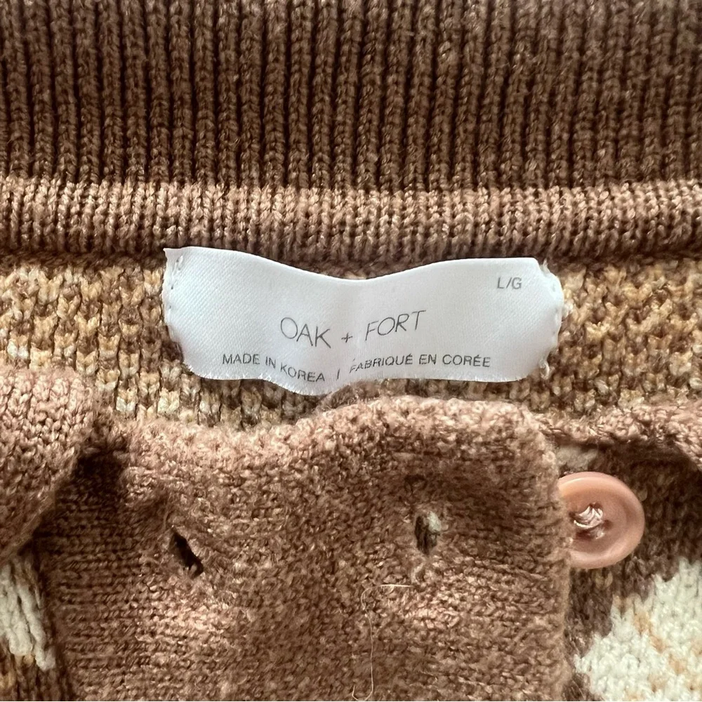 OAK + FORT Brown and Cream Polo Argyle Pattern Knit Sweater - Picture 2 of 7